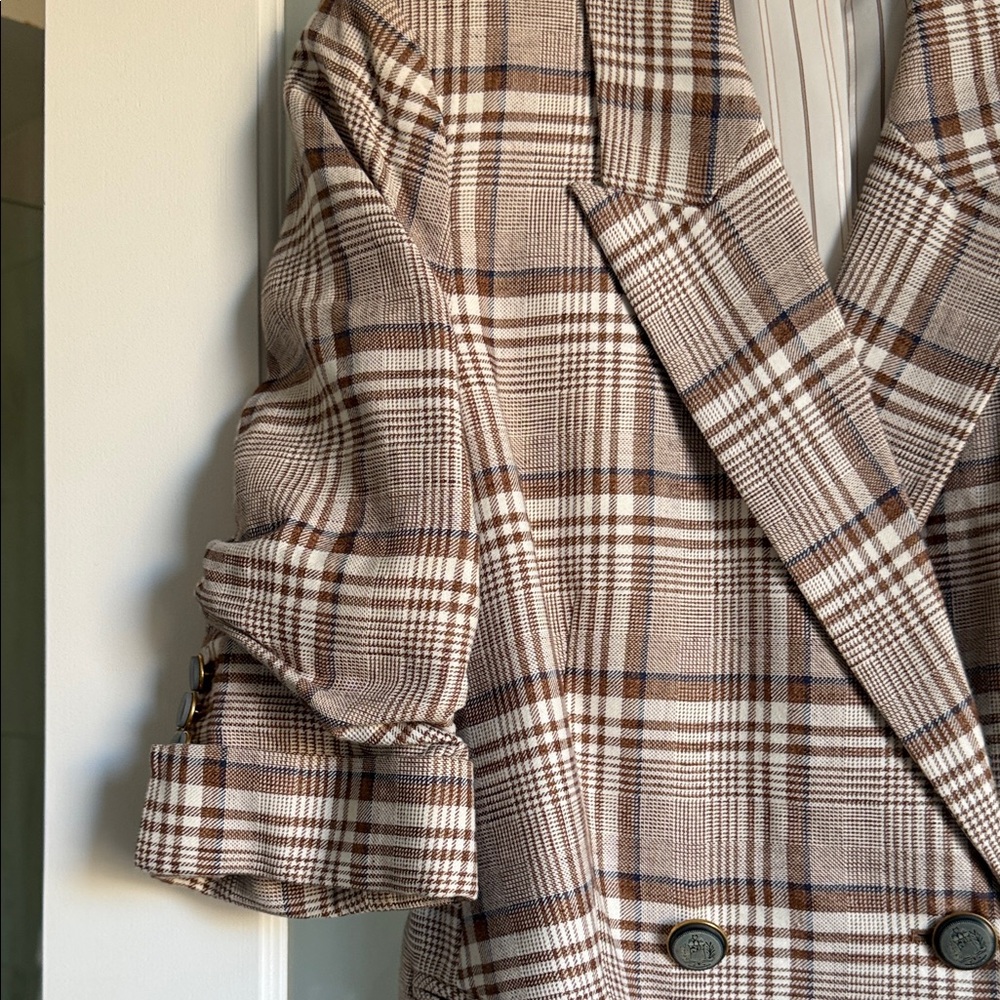 Veronica Beard Viva Dickey Brown Plaid Double-Breasted Blazer - Picture 3 of 10